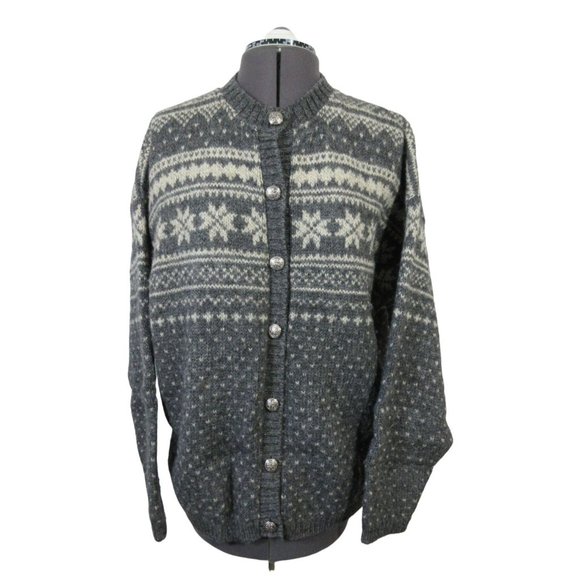 Vintage Levi's men's Fair Isle wool blend knit button front cardigan sweater L - Picture 1 of 12